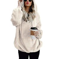 Lloopyting Women's Winter Hooded Sweatshirt Long Sleeves Faux Shearling Shaggy Warm Pullover Zipped Up with Pockets Tops Beige