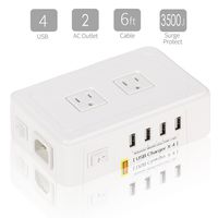 CentreGear 2 Outlets Surge Protector Power Strip with 4 USB Charging Ports and 6' Power Cord, Portable Charging Station for Apple IPhone, Android Devices & other USB Compatible Devices (White)