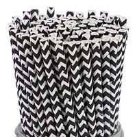 100 Chevron Straws, Black Biodegradable fun straws, Chevron Striped Paper Straws, Bulk Restaurant Straws, Perfect For Birthdays, Weddings, Bridal Showers and much more! (Black Chevron)