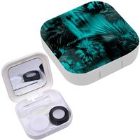 Portable Contact Lens Case Box Travel Kit Mirror + Bottle + Tweezers Container Holder [ Blue Tropical Black ]