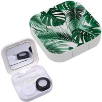 Portable Contact Lens Case Box Travel Kit Mirror + Bottle + Tweezers Container Holder [ Leaves Jungle ]
