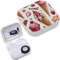 Portable Contact Lens Case Box Travel Kit Mirror + Bottle + Tweezers Container Holder [ Watercolor Ice Cream ]