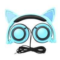 Cat Ear Headphones,Snowwicase Flashing Glowing Cosplay Fancy Cat Headphones Foldable Over-Ear Gaming Headsets Earphone with LED Flash Light for iPhone 7/6S/iPad,Android Mobile Phone,MacBook (Blue)