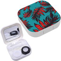 Portable Contact Lens Case Box Travel Kit Mirror + Bottle + Tweezers Container Holder [ Design Foliage ]