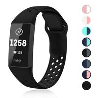 SWEES Silicone Sport Bands Compatible with Charge 3 & Charge 3 SE, Soft Breathable Sport Strap with Air Holes Replacement Wristband for Women Men Small & Large, Black, Grey, Navy Blue, Pink, Teal
