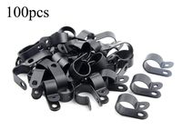 TOVOT 100 PCS R-type Clip Cable Clamp 5/8 Inch (16 mm) Black Nylon Screw Wire Clips Fasteners Tubing Clips for Wire Management