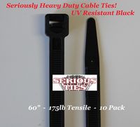 Serious Ties - Extra Heavy Duty Cable Ties (10, 60 Inch/175Lbs/UV Black)