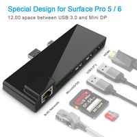Surface Pro 5/Pro 6 Card Reader, Takya USB3.0 Hub Adapter High Speed up to 5 Gbps, with 1000M Ethernet Port + 2 USB 3.0 + SD/TF(Micro SD) + Mini DP to 4K HDMI Combo Adapter for Microsoft Surface 2017