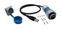 CERRXIAN CNLINKO 50cm USB Type A 3.0 Male to Male Metal Aviation Waterproof Cable & USB Female Socket Panel Mount Adapter with Cap (Blue)