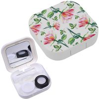Portable Contact Lens Case Box Travel Kit Mirror + Bottle + Tweezers Container Holder [ Pink Rose Watercolor ]