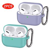 TAOSANHU AirPods Pro Case Cover, AirPods Pro Accessories Silicone AirPods Pro Skins Compatible for Apple AirPods Pro (Wireless Charging Supporting) Front LED Visible - 2 Pack (Mint Green & Purple)