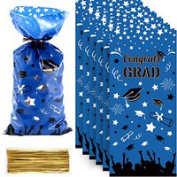 Chuangdi Graduation Grad Cello Bag Party Bag Candy Cellophane Bag Graduation Goody Bags for Graduation Party Table Setting Prom Party Favors Treat Bags, 100 Pack (Blue)