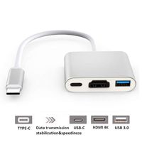 Type C to HDMI Converter, HuLorry Aluminum Multiport 4K USB 3.0 USB-C Adapter/USB C 3.1 to HDMI Adapter Cable, Fast Charging Port for Mac ChromeBook USB-C Device to HDTV/Projector