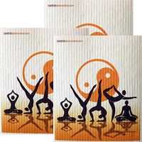 Yoga Ying Yang Set of 3 Each Swedish Dishcloths | ECO Friendly Absorbent Cleaning Cloth | Reusable Cleaning Wipes