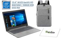 Lenovo 15.6" HD Premium Laptop, Intel Pentium Silver N5000 Quad-Core (Beat Intel i3-7100U), 8GB DDR4, 500GB HDD, DVD-RW, Wireless-AC, Windows 10 W/ Legendary Computer Backpack & Mouse Pad Bundle