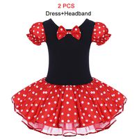Toddler Girl Polka Dots Party Fancy Costume Birthday Tutu Dress up Dance Leotard Gymnastic Cosplay Gown w/ 3D Ear Headband Red 18-24 Months