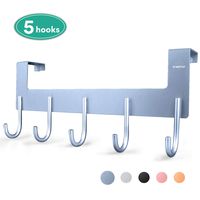 ACMETOP Over The Door Hook Hanger, Heavy-Duty Organizer for Coat, Towel, Bag, Robe - 5 Hooks, Aluminum, Matte Finish (Gray)