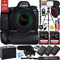 Canon EOS 6D Mark II 26.2MP Full-Frame DSLR Camera Bundle with EF 16-35mm f/2.8L Zoom Lens, 2X 64GB Memory Card, Battery Grip, 1 Year Extended Warranty and Accessories (17 Items)