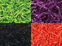 Assorted 4 Colors Halloween Crinkle Paper Shred for Packaging Gift Box/Party Decor 8-Ounce Bag Bulk Buy !! Choose Color Set (Black, Orange, Lime, Plum)
