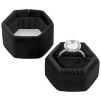Koyal Wholesale Velvet Ring Box, Hexagon Vintage Wedding Ceremony Ring Box with Detachable Lid, 2 Piece Engagement Ring Box Holder, Modern Proposal Idea (Black)