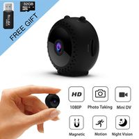 Mini Hidden Wireless Spy Camera with Strap and Magnetic Mount SD Card and Card Reader, 150 Wide Angle Full HD 1080P Cam with Night Vision and Motion Detective, Video Record for Anywhere