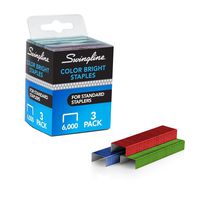 Swingline Colored Staples, Standard, 1/4" Length, Color Bright Staples, Blue, Red & Green, 6000/Box, 1 Box (35123)