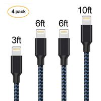 LEDitBe Cable (4 Packs: 3FTx1+ 6FTx2+10FTx1) Nylon Extend Braided USB Charging Cable with Aluminum Connector Compatible iPhone Xs/Xs Max/X/XR 8 7 6S 6 Plus,iPad 2 3 4 Mini, iPad Pro Air,[Blue Black]