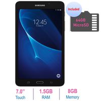 Samsung Galaxy Tab A 7.0'' Touchscreen (1280x800) Wi-Fi Tablet, Quad-Core 1.3GHz Processor, 1.5GB RAM, 8GB Memory, Dual Cameras, Bluetooth, Up to 11 hrs Battery, 64GB MicroSD Card, Android OS