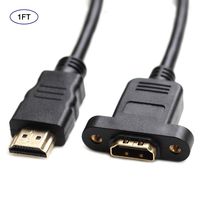 Bluwee HDMI Extension Cable High Speed HDMI Male to Female Extension Wire Cord HDMI Extender w/Screw Nut for Panel Mount - Gold Plated Plugs, Black (1FT)