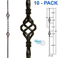 Stair Railing Iron Spindles (10-Pack) Stair Parts Double Basket Hollow 1/2" Stair Iron Balusters (Satin Black)