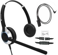 Deluxe Double Ear Corded Headset with Noise Canceling Microphone and Adapter Cable for iPhone, Samsung, HTC, LG, BlackBerry, ZTE, Huawei Mobile Phone and All Smartphones with 3.5 mm Jack