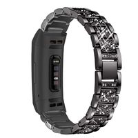 Mtozon Metal Bands Compatible with Fitbit Charge 3, Replacement Metal Rhinestone Bling Bracelet Wristband for Women, Black