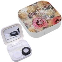 Portable Contact Lens Case Box Travel Kit Mirror + Bottle + Tweezers Container Holder [ Flowers Ethnic Ornaments ]