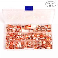 Icstation Open Barrel Wire Crimp Connector Copper Ring Battery Lug Terminals Assortment Kit OT 5A 10A 20A 30A 40A 50A 60A 100A (Pack of 185)