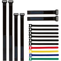 Reusable Cable Ties & Cinch Strap Set: Adjustable, All Purpose Hook Loop Fastening Straps for Home & Office Cord Management, Bundle & Secure Wires and More, Assorted 16 Pack, Black