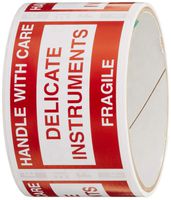 TapeCase Shipping Packing Labels"Handle with Care/Delicate Instruments/Fragile", Red/White - 500 per Pack (1 Pack)