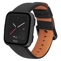 iBazal Bands Compatible with Fitbit Versa/Versa 2 / Versa Lite Band, Leather Bands Replacement Strap Compatible for Fitbit Blaze (Exclude Frame) Smart Watch Men Women - Black Band+Black Clasp
