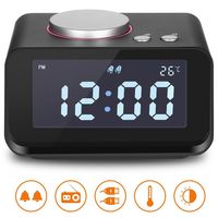 Hetyre Digital Alarm Clock with 3.2"LED Display FM Radio AUX-in Speaker Indoor Thermometer 2 USB Charger Port Snooze and Dual Alarm for Bedroom (Black)