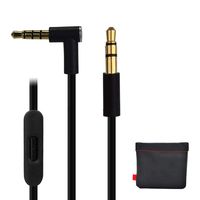 Joliann Replacement Audio Cable Cord w/in-line Remote & Microphone + Original Replacement Leather Pouch Bag for Beats by Dr Dre Headphones Solo Studio Pro Detox Wireless Mixr Executive (Black)