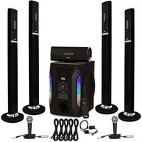 Acoustic Audio AAT1002 Bluetooth Tower 5.1 Speaker System with Optical Input 2 Mics and 5 Extension Cables