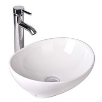 YOURLITE Oval Ceramics Vessel Sink and Faucet Combo White Countertop Basin Bathroom Vanity Utility sink