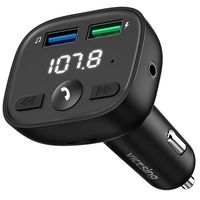 VicTsing Bluetooth FM Transmitter for Car, Power Off Wireless in-Car Transmitter, Universal Radio Adapter Car Kit with Hands-Free Calls, Music Player Support TF/SD Card, USB Disk, Aux Input