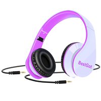 [2019 Upgrade] BestGot Kids Headphones for Kids Adult Foldable Headphones with 3.5mm Plug Removable Cord (White/Pink) (Without Cloth Bag and Microphone)