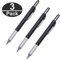 NiceCo 3-pack 6-in-1 Touch Screen Stylus, Multifunction Tool Pen, 3" Ruler, Ballpoint Pen, Flathead/Phillips Screwdriver, Level Gauge, Combo DIY Tool Kit for iPad Tablet Smartphone (Black)