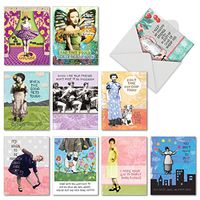 10 ‘Bodacious Broads' Thank You Note Cards with Envelopes 4 x 5.12 inch, All Occasion Cards Featuring Vintage Women and Witty Quotes, Assorted Stationery for Bridal, Birthday, Holiday M6571TYG
