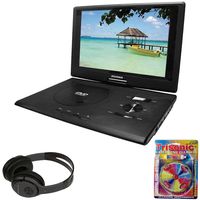 SYLVANIA 13.3" Swivel Screen Portable DVD Player w/USB/SD Card Reader Black (SDVD1332) + Bluetooth Bundle with Wireless Headphones