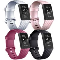 Vancle Pack 4 Silicone Bands Compatible with Fitbit Charge 3 Bands for Women Men, Rose Gold Silver Sport Wristbands for Fitbit Charge 3/Fitbit Charge 3 SE (Silver/Rose Gold/Wine Red/Black, Small)