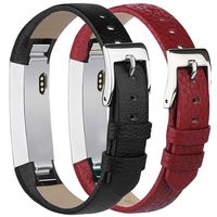 Tobfit Leather Bands Compatible with Fitbit Alta/Alta HR Bands, Genuine Leather Replacement Wristbands, (Black+Red, 5.5''-8.1'')