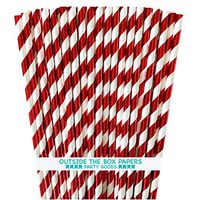 Foil Red Stripe Paper Straws - 7.75 Inches - 100 Pack - Outside the Box Papers Brand