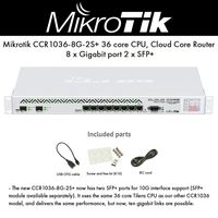 Mikrotik CCR1036-8G-2S+ 36 core CPU, Cloud Core Router, 8x Gigabit ports, 2x SFP+ ports, Color touchscreen LCD, 4GB.